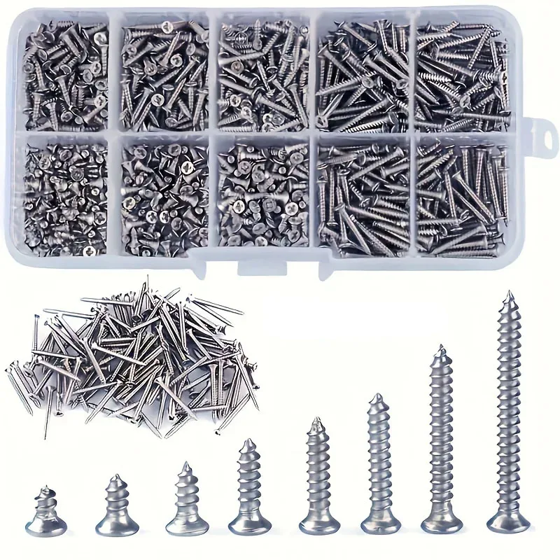 400pcs Self Tapping Wood Screws Set Flat Head Sheet Metal Screw Self Tapping Screws Assortment Kit