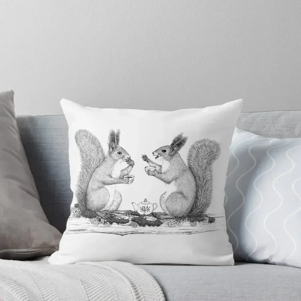 Squirrels drinking tea and chatting Throw Pillow autumn decoration Pillow Decor Sofa Cover pillow