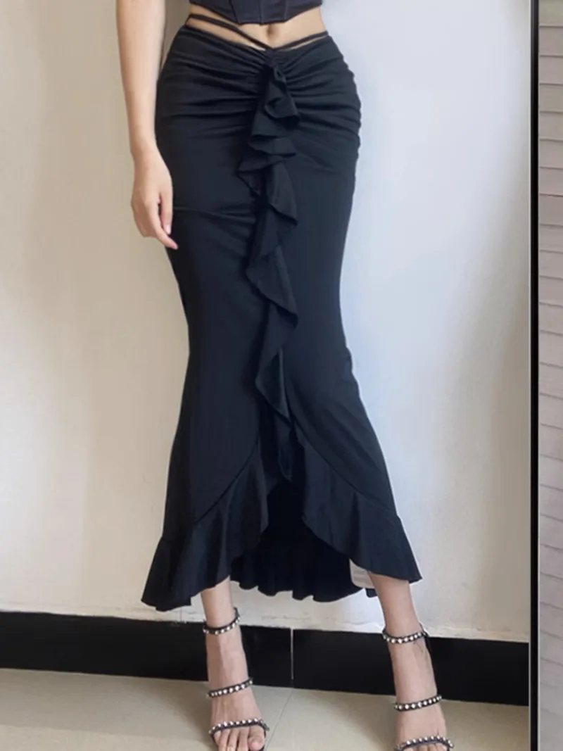 

WOMENGAGA Trumpet / Mermaid Skirt Spicy Girl Sexy High Waist Slim Hips Slim Irregular Half Body Skirts Black Fashion Elegant 8QT