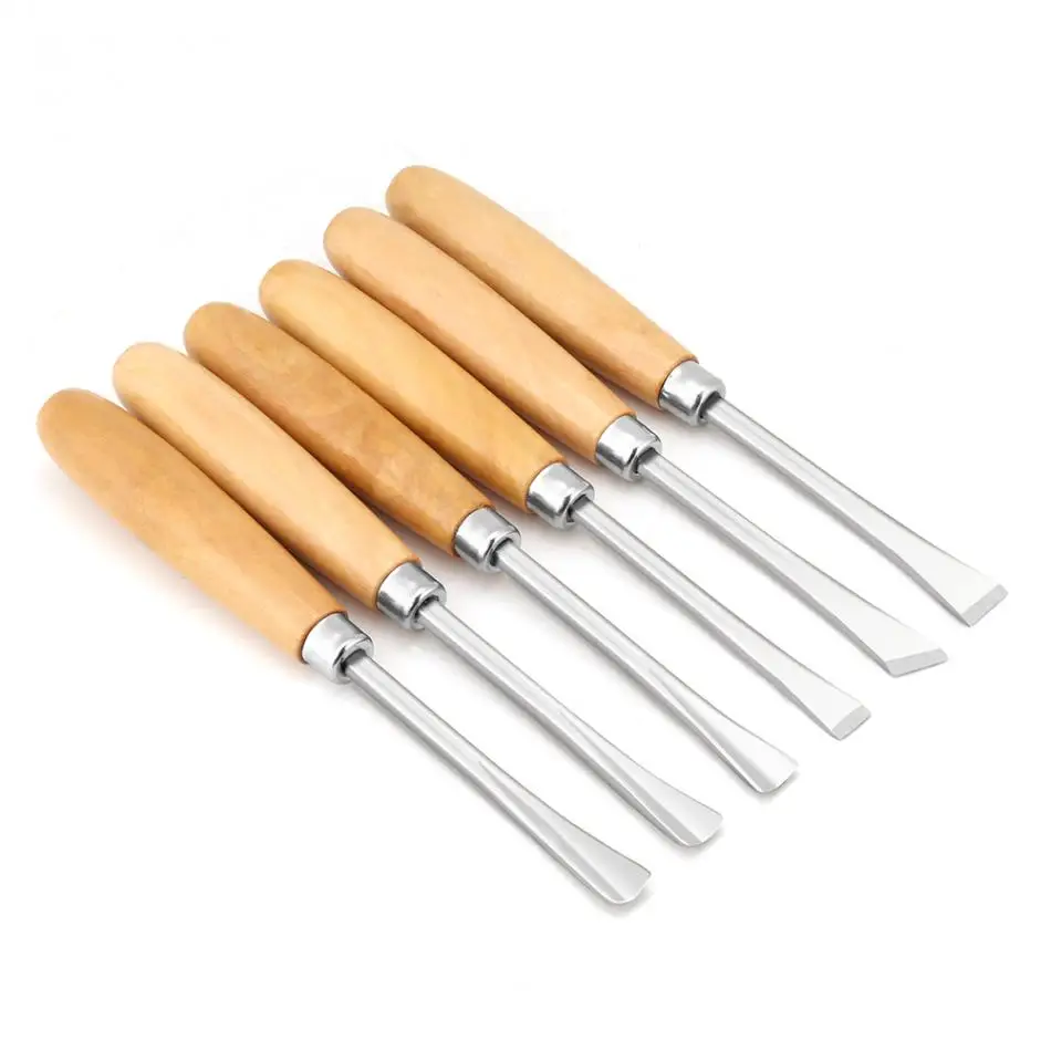 6 Woodworking Chisels, Thickened Spatula, Flat Tool, Round Hand Carving Knife, Wooden Rubber Stamp Root Set, ThumbStraightHandle