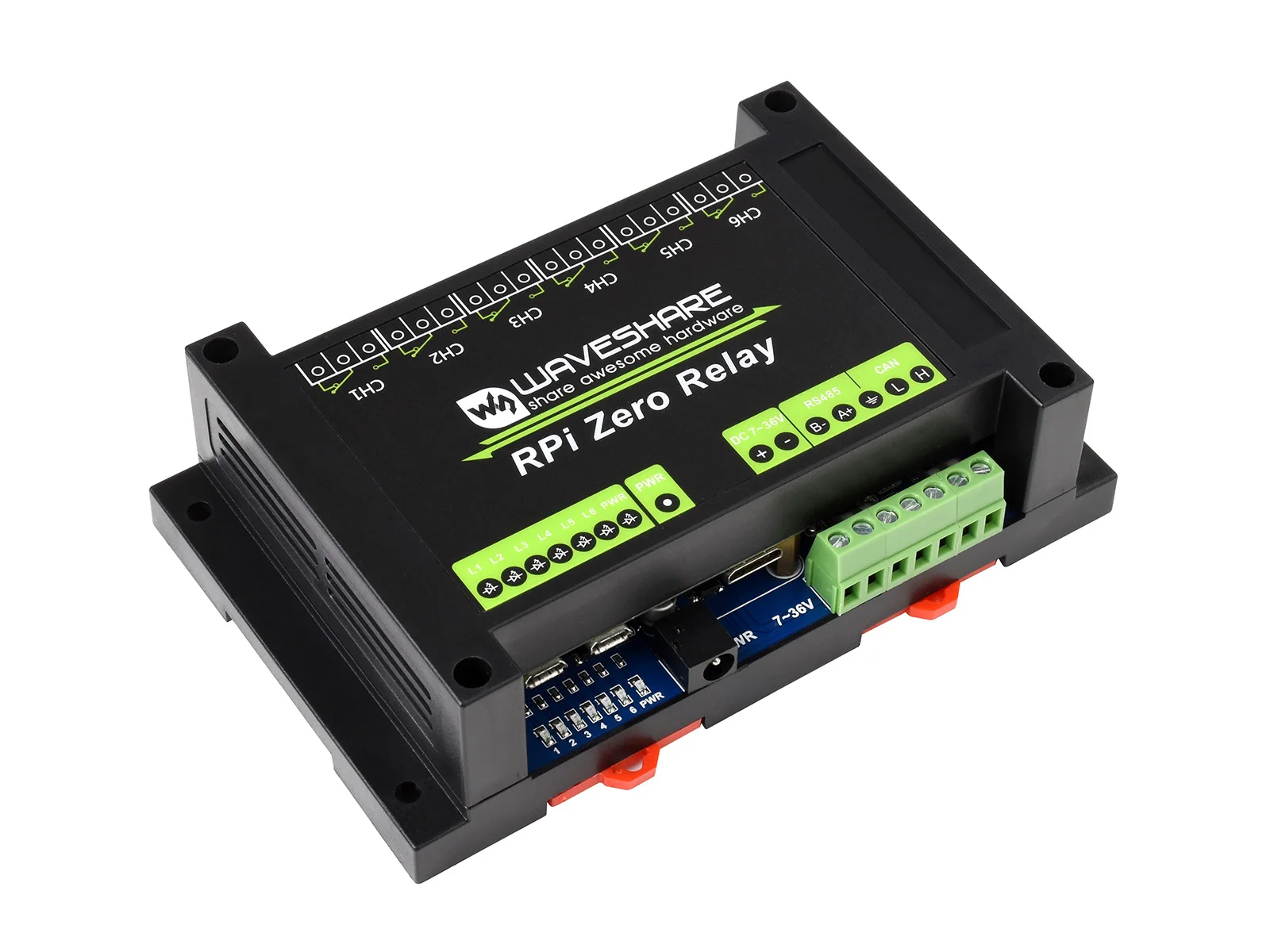 Industrial 6-ch Relay Module for Raspberry Pi Zero, RS485/CAN, Isolated Protections