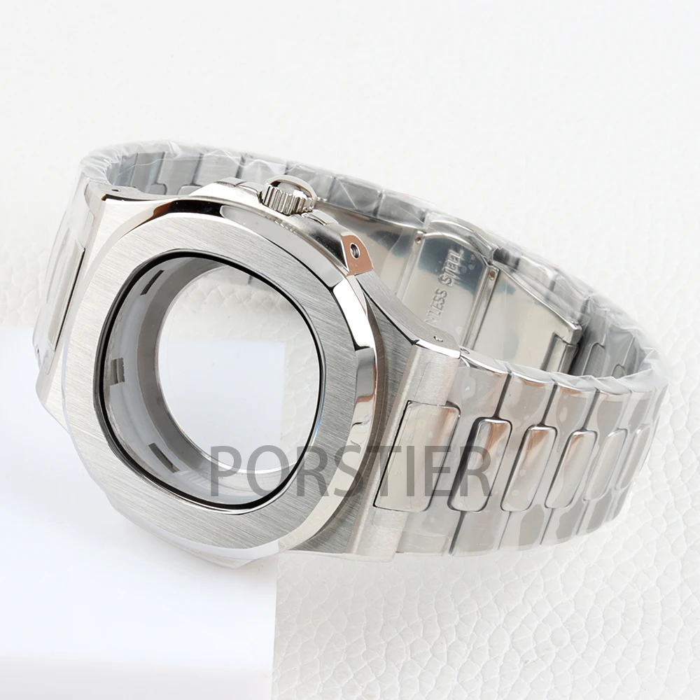 Silver 40mm NH35 Watch Case Solid 316L Stainless Steel 25mm Strap Waterproof for Nautilus NH35 NH36 NH38 Movement 29.8mm Dial