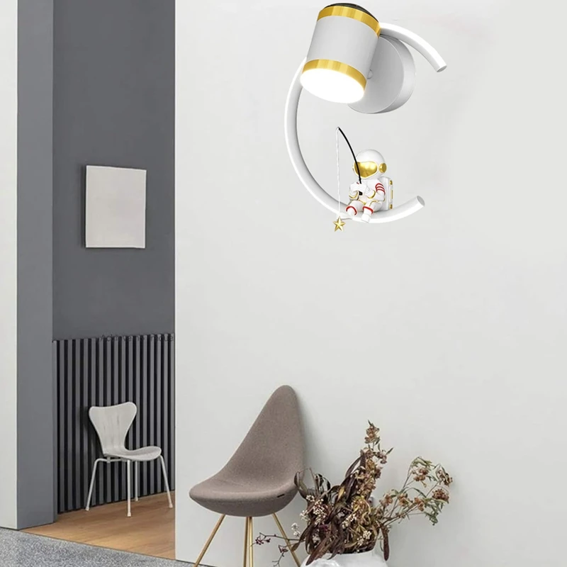 LED Wall Lamp Astronaut Children Wall Lamp With Projector Stars Indoor Lighting For Study Living Room Bedroom