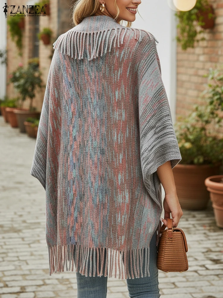 2025 ZANZEA 오픈 프론트 태슬 스웨터 여성 가을 스웨터 카디건 스타일리시 긴 소매 겨울 기모노 코트 니트 아우터웨어