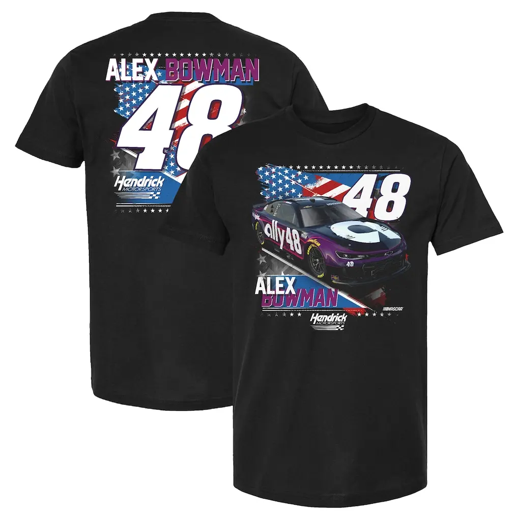 

Checkered Flag Sports Hendrick Motorsports Alex Bowman Black Cotton T-Shirt Ally Patriotic 48 Car Unisex Short Tees Top