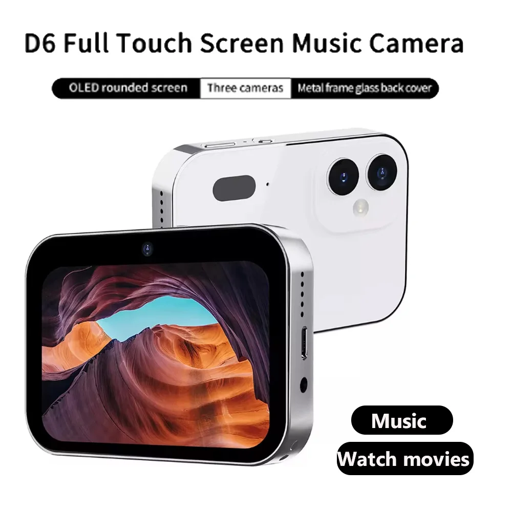 Cámara Digital D6 4K, grabadora HD, reproductor de música, pantalla de Control táctil, cámara Vlogging, visión nocturna, videocámara de 64MP, 3600mAh