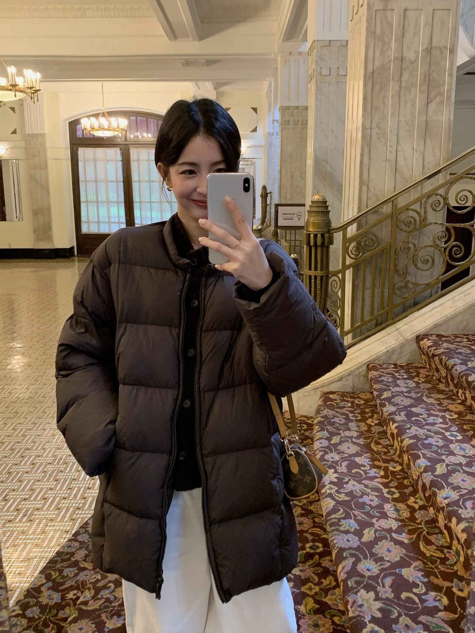 

Korean Sle round Ne down Jaet 90% White Du down Loose Warm Women's Faion Commute Sle Zipper Closure Long Sve