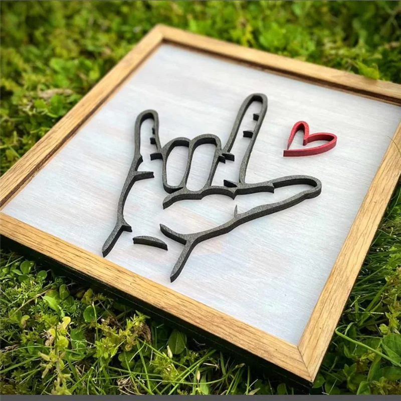 A33R-Love You Sign Language Wall Art, Home Wall Decoration Painting Wooden Photo Frame Hand Symbol For Love Sign Wall