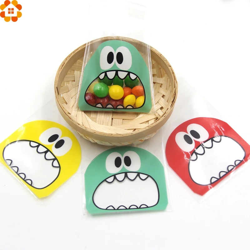 100PCS 7CM/10CM Cute Cartoon Monster Cookie&Candy Bag Self-Adhesive Plastic Bags For Biscuits Snack Baking Package Supplies