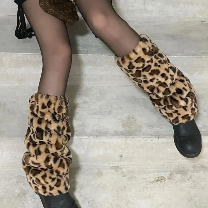 Gyaru scaldamuscoli Harajuku Kawaii Lolita calzini lunghi donna Sexy Leopard Print Leg Cover Goth Y2k scaldamuscoli inverno caldo calza