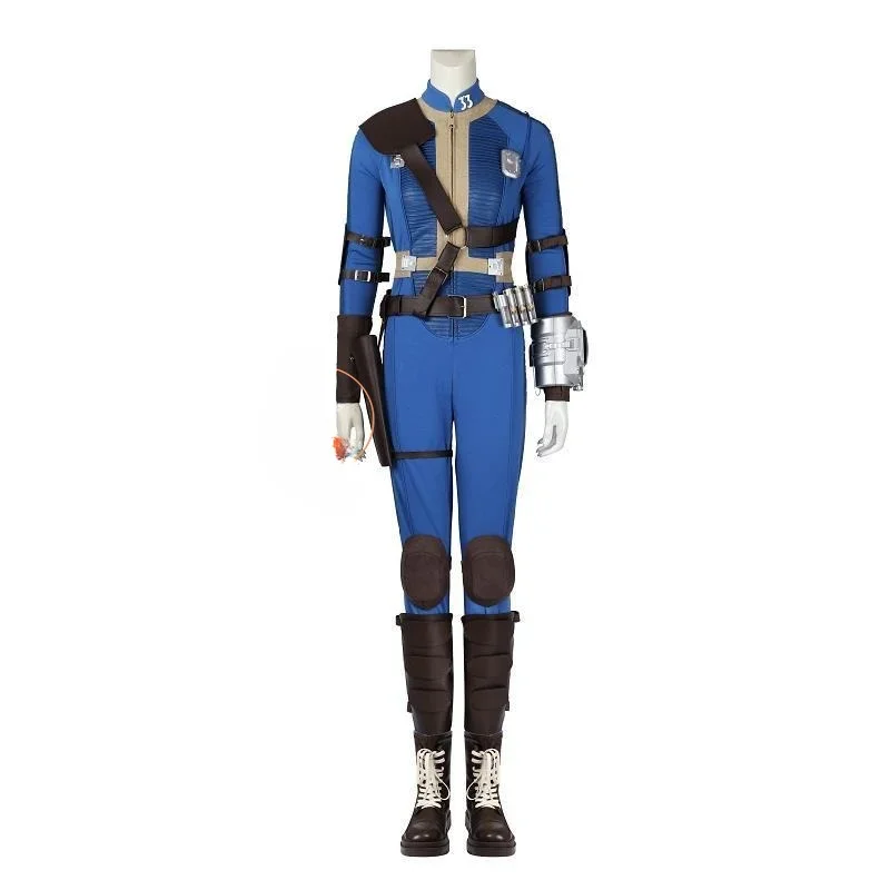 Fato de Cosplay Lucy para Mulher, Fato de Sobrevivente Feminino Macacão Azul, Adereços de Braço, Festa de Halloween, Moda, Outono
