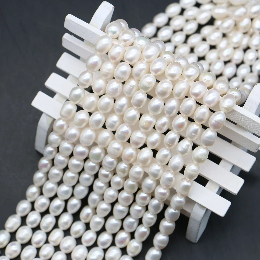 

Натуральный пресноводный жемчуг без резьбы 6-10 мм, свободные бусины в форме риса с прямыми отверстиями, 1 нить для элегантных ювелирных изделий, ручная работа