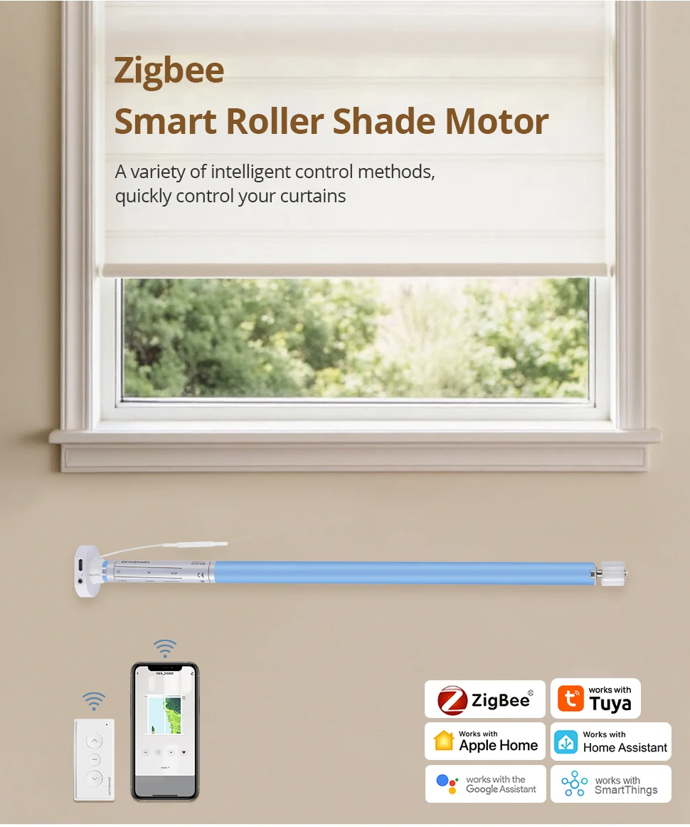Zigbee-Rollo-Motor für 17 25 28 mm Rohr Zemismart wiederaufladbarer Vorhangmotor, funktioniert mit Tuya-App Alexa Google Home Voice – Detail 1