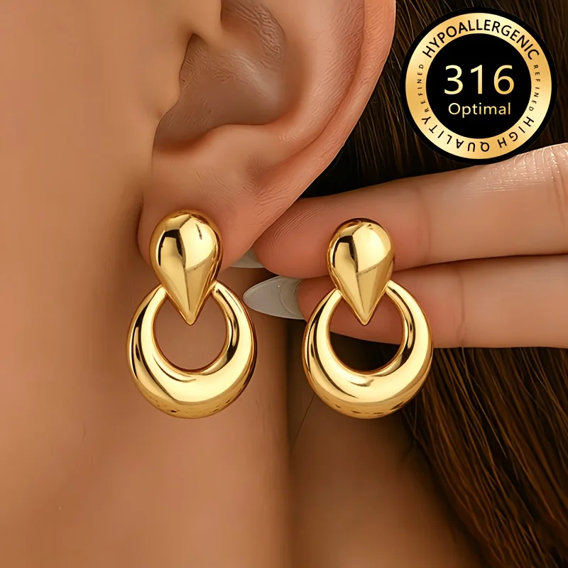 

European and American style light luxury water drop earrings 316 stainless steel anti-allergic women's fashion pendant earrings women's senior sense simple versatile earrings versatile commuter temperament earrings, niche design sense fashion jewelry