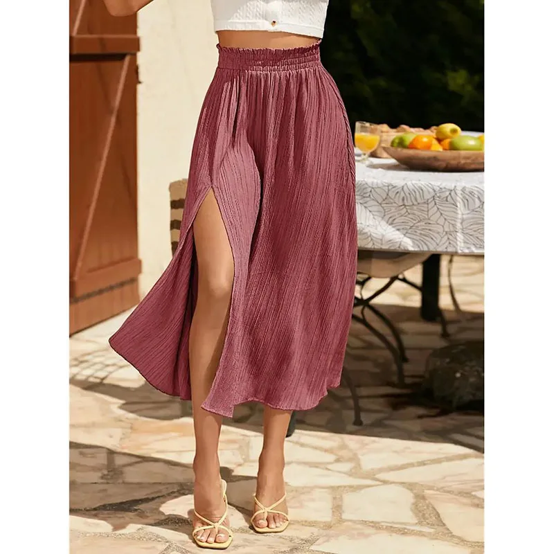 Summer Women's Solid Color Skirt With A Slit At The Hem Casual Loose Fashionable Comfortable Versatile And Simple Skirt 2026 New