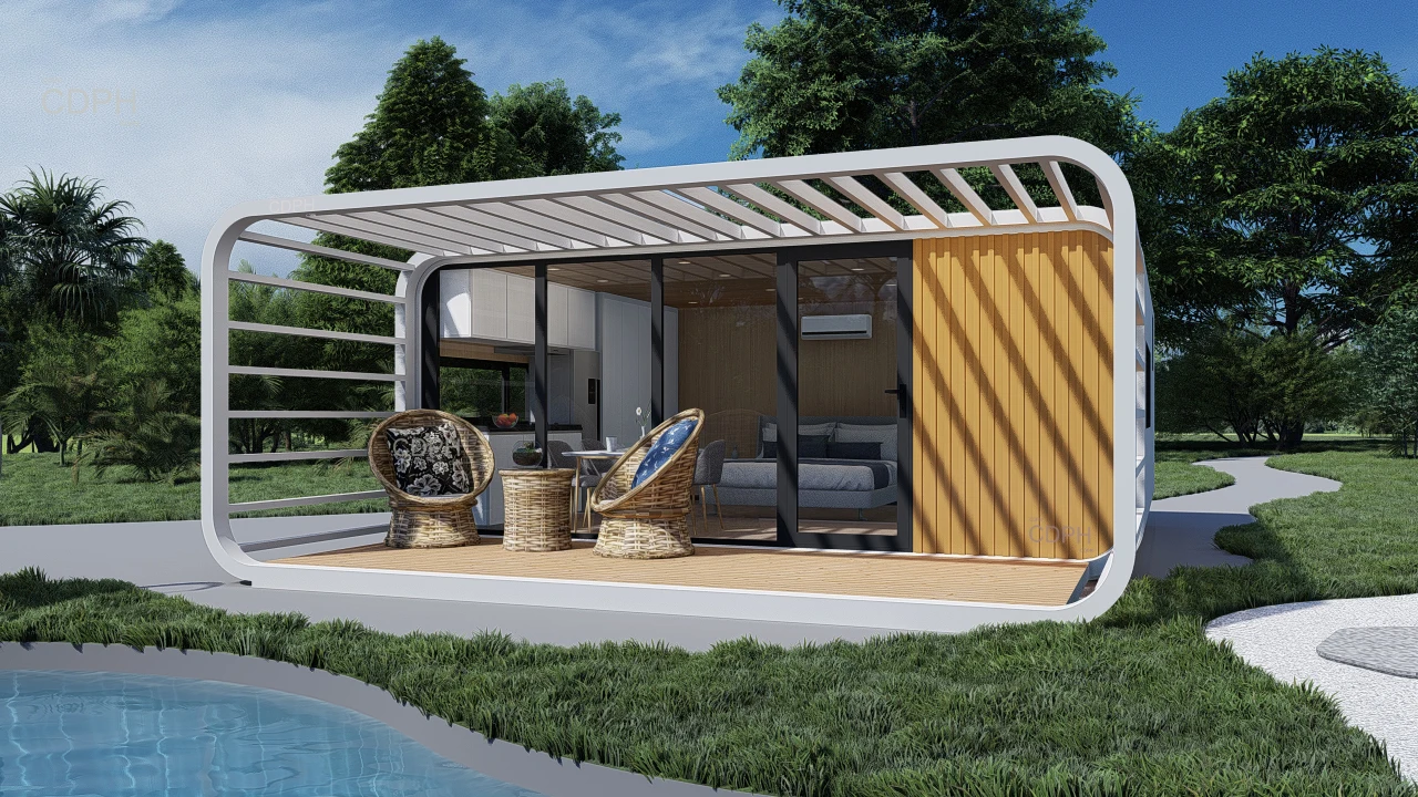 منزل حاوية فولاذي قابل للفصل مقاوم للماء: كابينة كبسولة مساحة متنقلة للمعيشة في الفيلا