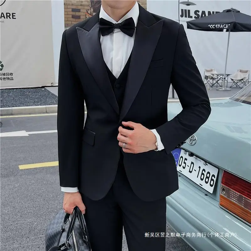 

wm141Groom wedding suit men's suit banquet formal suit three-piece suit peaked lapel slim fit handsome tuxedo dress