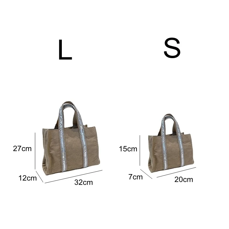 2023 Japanese New Casual Rhinestone Totes Large Capacity Canvas Handbags for Women Designer Luxury Pure Color Shoulder Bag