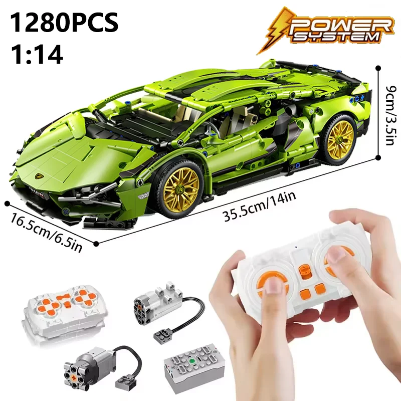 Technical Remote control Racing Car 1280PCS 1:14 Model Building Blocks City Mechanical Speed Vehicle Supercar Brick Puzzles Toys