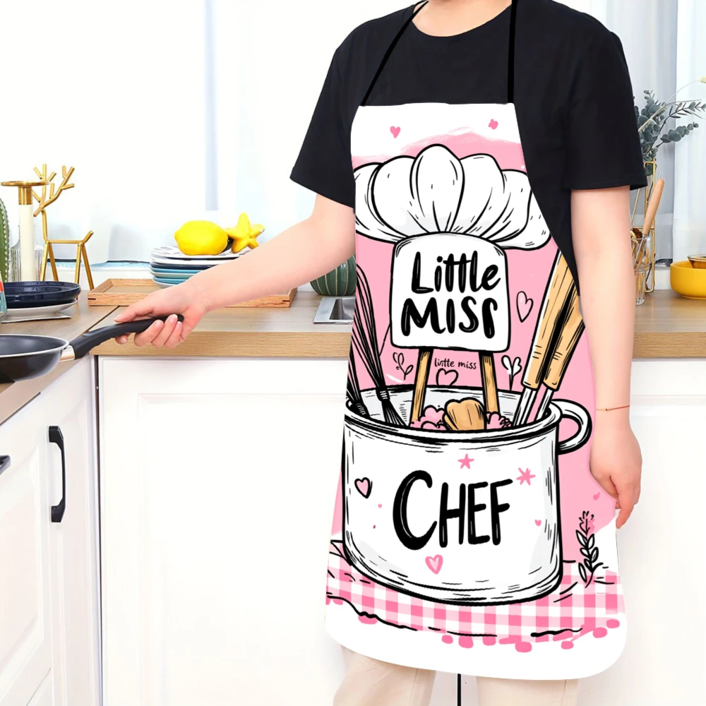 Little Miss Chef Apron For Kids Cooking Set With Whisk And Spatula Pink Design For Children Kitchen Wear - view 3