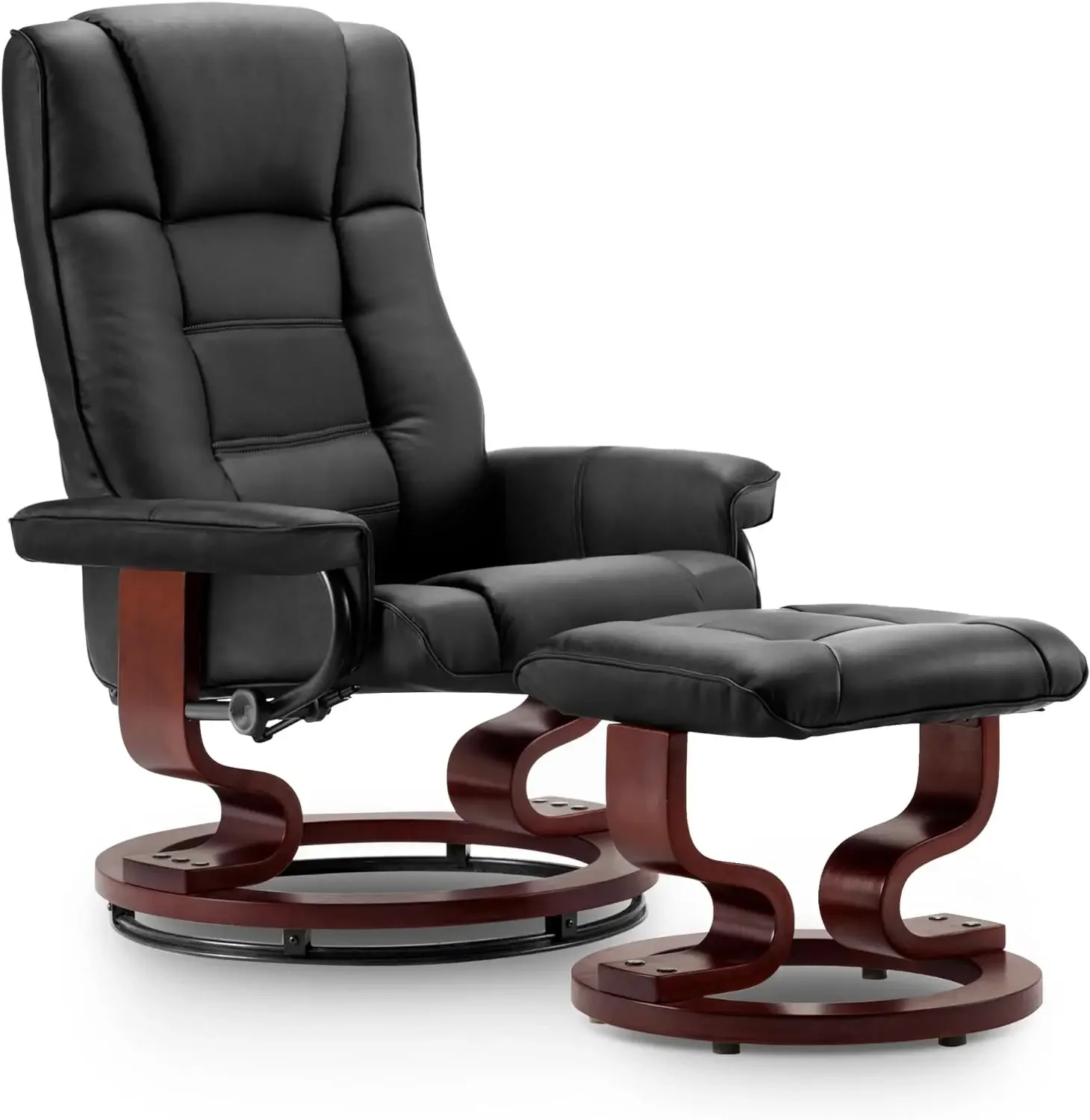 Swivel Recliner with Ottoman Multi-Position Leisure Office Chair with Adjustable Back, Faux Leather Ergonomic Lounge Chairs