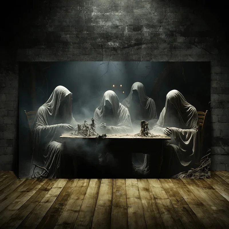 VIKAMA Spooky Faceless Spirit Wall Hanging, Fog Gothic Ghost Gathering Tapestry, Lightweight Wall Cloth Indoor Room Decor
