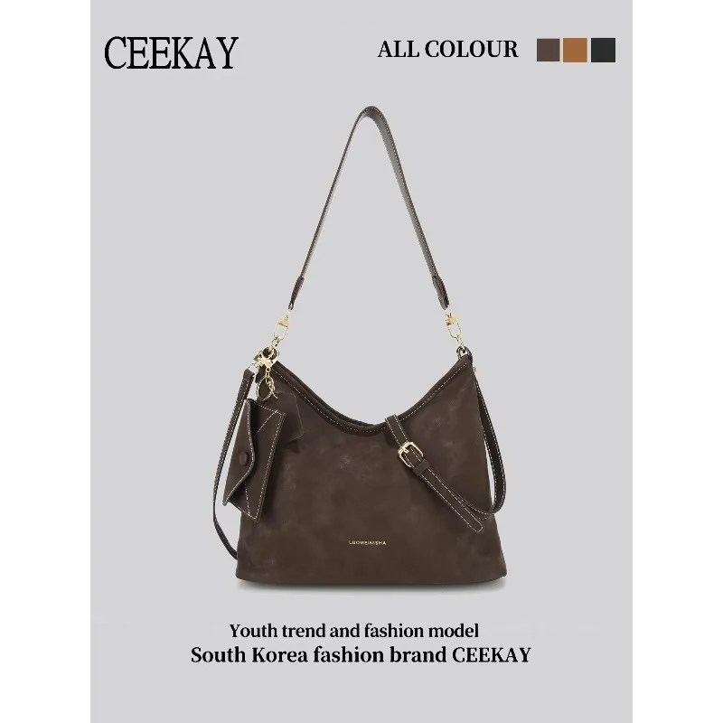 

Новая замшевая сумка-хобо CEEKAY 2026 года, винтажная сумка через плечо с контрастной строчкой и съемным чехлом, повседневная сумка-кроссбоди для женщин