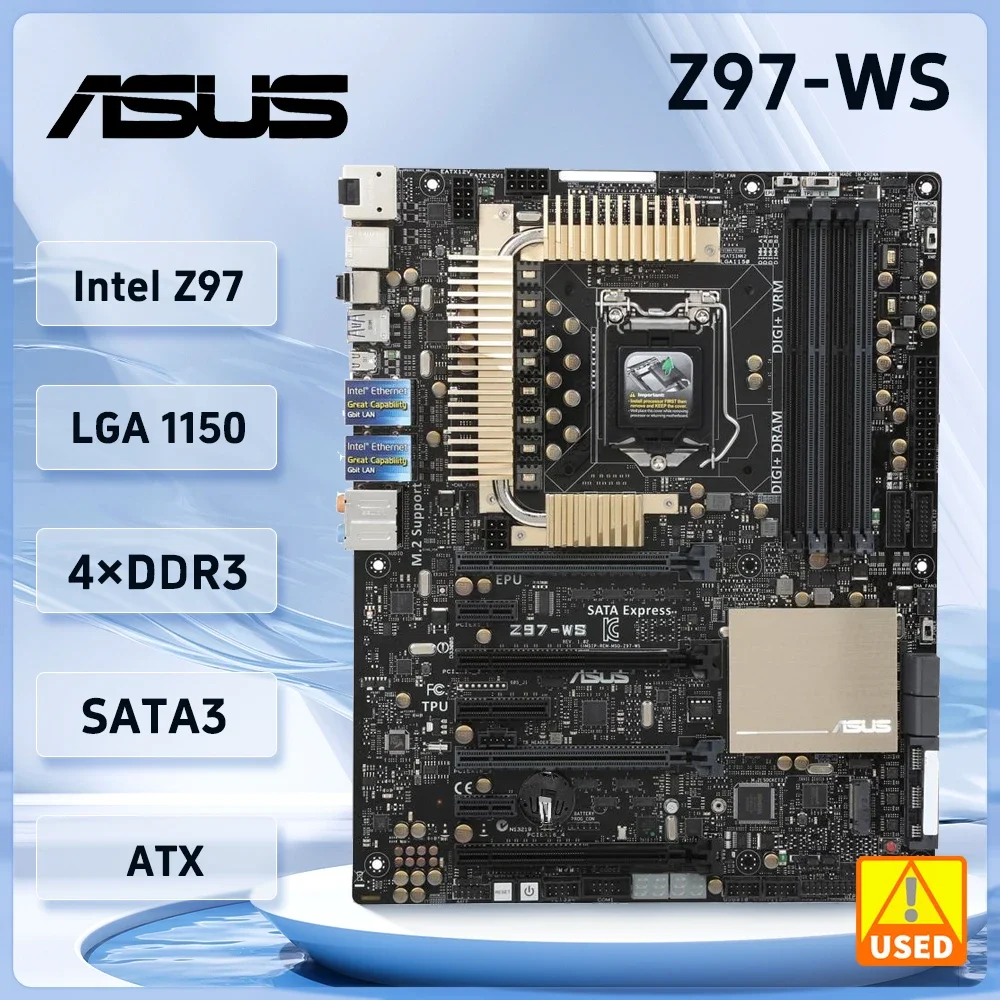 Used Z97-WS LGA 1150 Workstation Motherboard Intel Z97 DDR3 32GB USB3.0 M.2 SATA III support 5th/4th Gen support Core i5-4690S