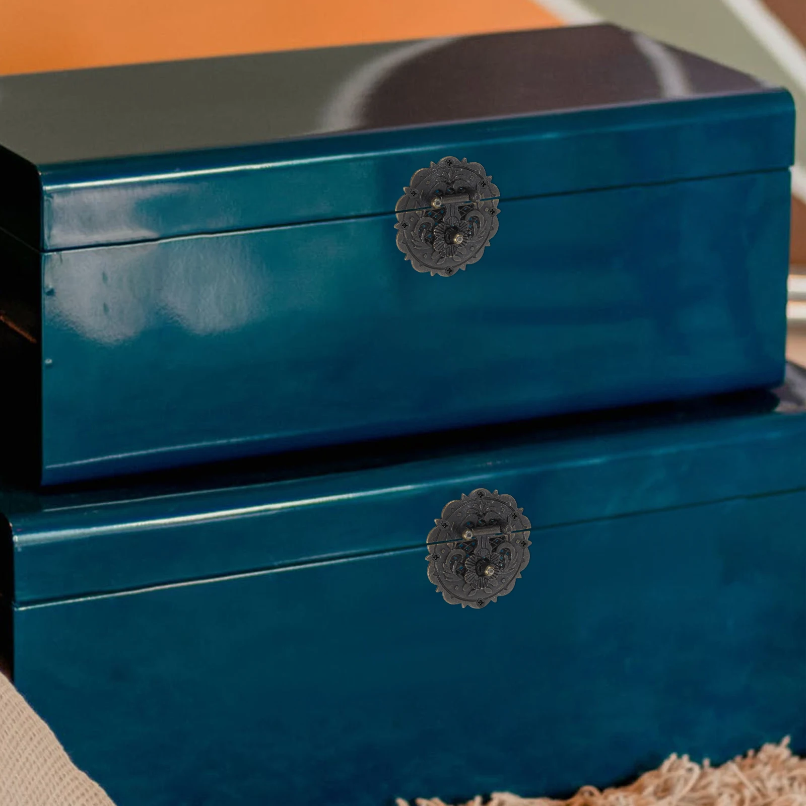 

Retro Wooden Box Vintage Alloy Buckle Round Edge Decorative Latch Golden Hasp Jewelry Box Clasp Furniture Lock Cabinet
