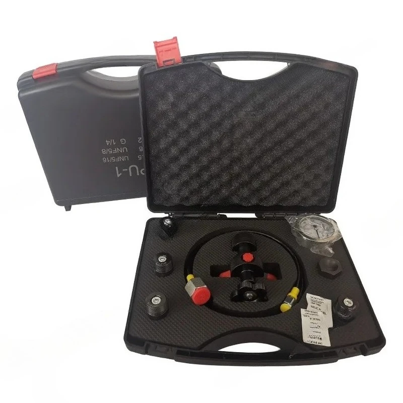 

Five Types of Adapters 0-400Bar 6000Psi Pressure Gauge Test Kit Hydraulic Accumulator Nitrogen Charging Valve