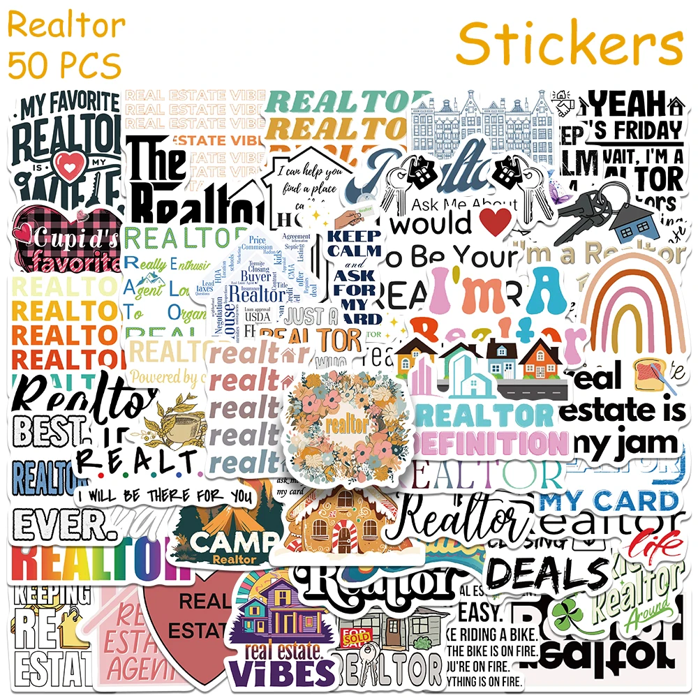 

50pcs Realtor Estate Stickers Cartoon Graffiti Decals For Phone Laptop Suitcase Refrigerator Skateboard Waterproof Stickers