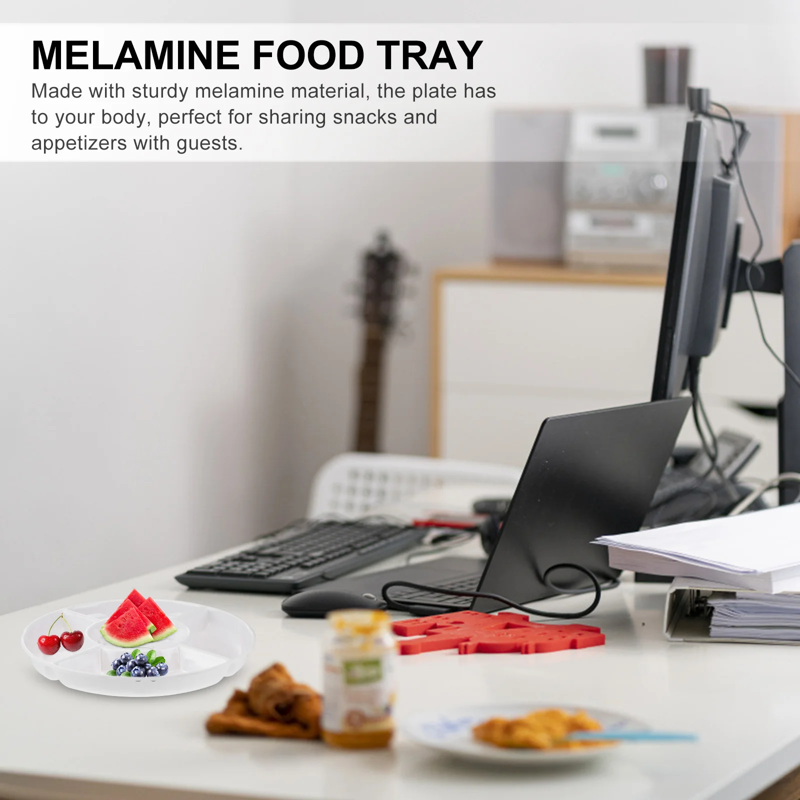 

9 Inch 23X2.8Cm 5-Compartment Serving Plate White Food Tray For Snacks Appetizers Candy Banquet Home Office Party