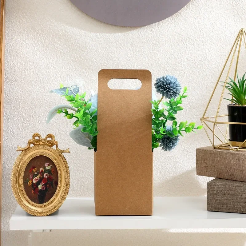 10Pcs Kraft Paperboard Drink Carrier Single Cup Holder Portable Foldable with Handle for Hot Cold Beverages Takeout Suitable