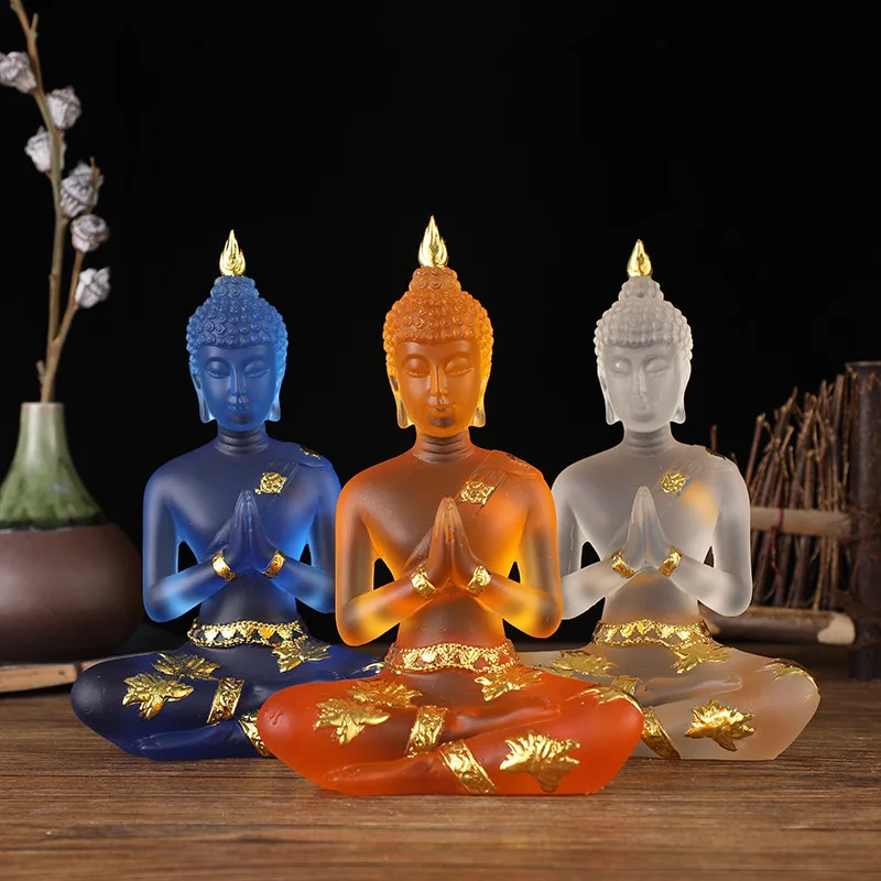 Southeast Asia Tailand Resin Sitting Meditation Buddha Statue Sculpture Handmade Figurine Ornament Home Desktop Crafts Decor