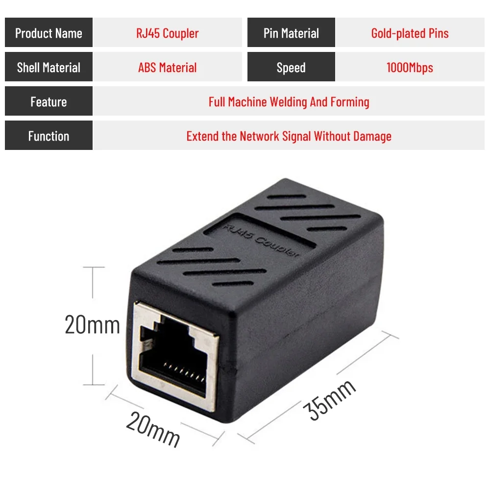 Rj45 extensor de rede, fêmea para fêmea, adaptador ethernet, cabo ethernet, para laptop