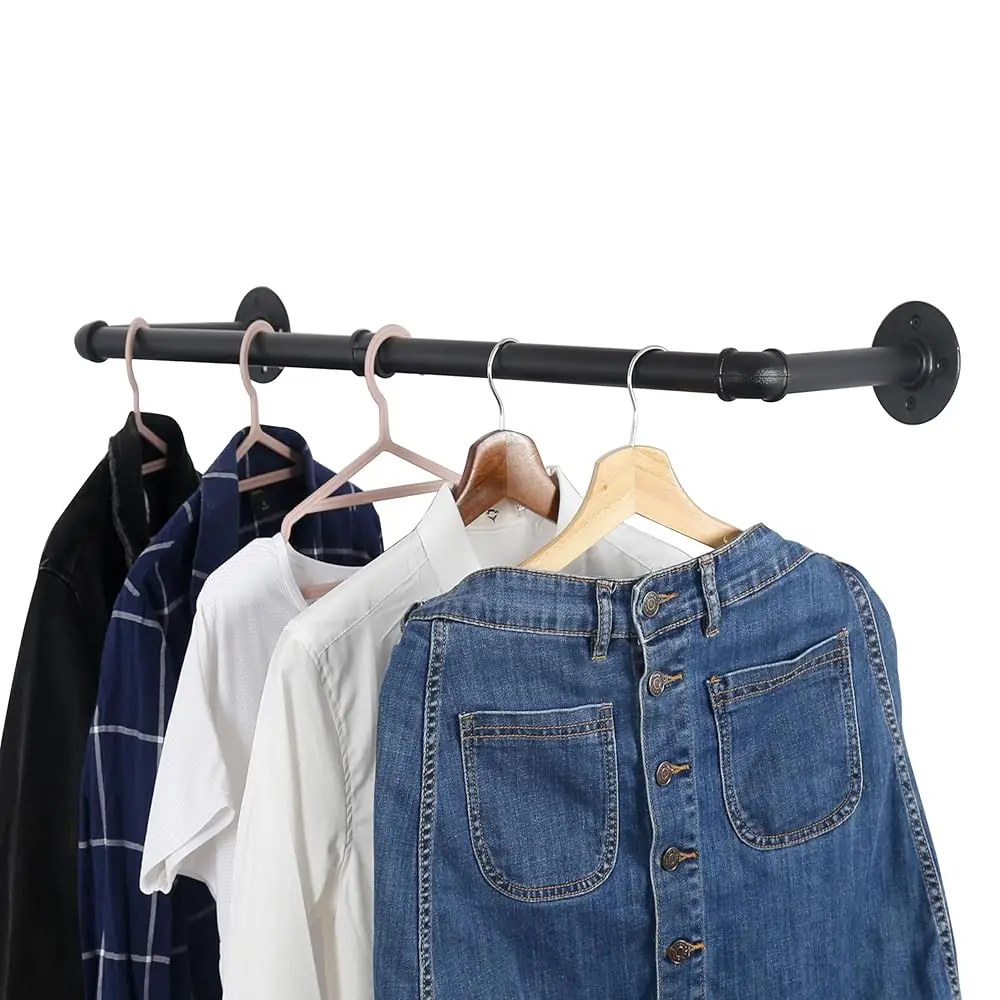 

Clothing Ra Wall Mount,24"" Industrial Pipe Clothes Ra For Hanging Clothes,Heavy Duty Iron Garment Ra Bar,Retail Display