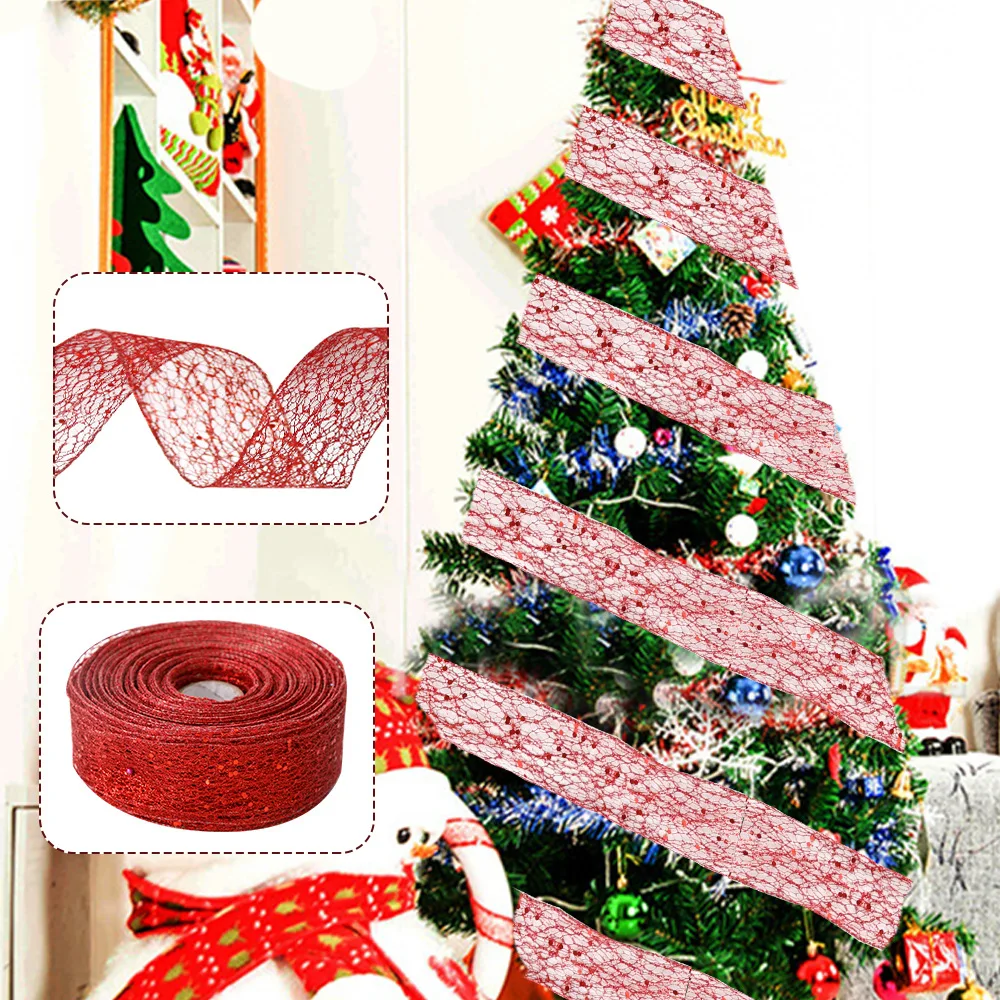 Christmas Decorations With 2-meter Mesh Lock Edge Christmas Ribbon Christmas Tree Decoration jewelry Decorations Powder Ribbon