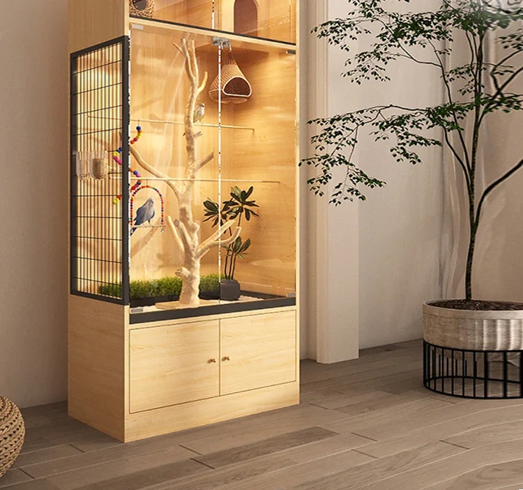 Wooden Bird Cage Extra Large Custom Luxury Villa Transparent Breeding Splash-Proof Household