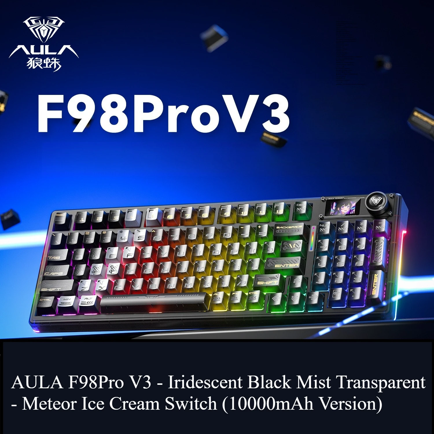AULA F98ProV3 Bluetooth 2.4G mechanical keyboard wireless wired transparent hot-swappable RGB gaming PC tastiera meccanica ipad
