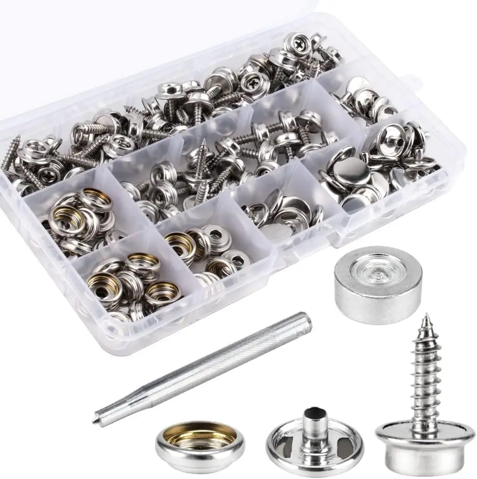 

150 PCS Canvas Snap Kit Tool Metal Screws Snaps Marine Grade 3/8" Socket Stainless Steel Boat Canvas Snaps with Setting Tool