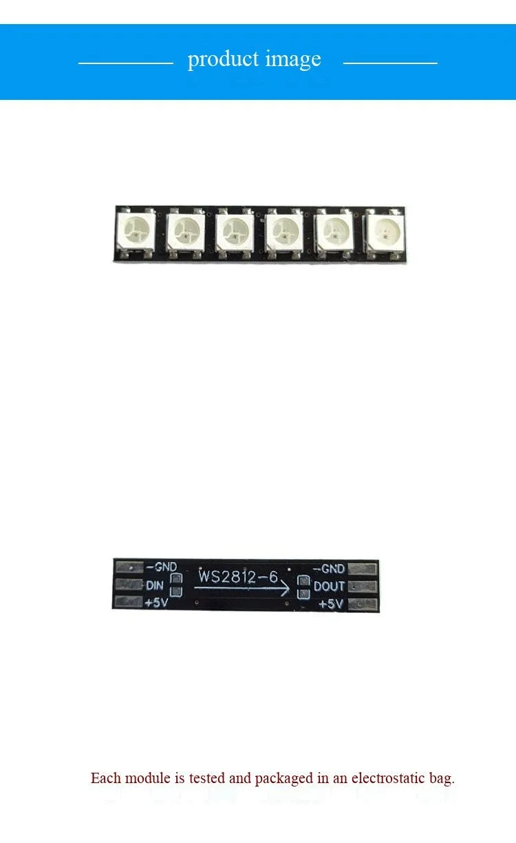 6-Bit WS2812 LED-Modulstreifenlichtleiste, Vollfarbige Steuerung, Farbenfrohes Licht-Entwicklungsboard-Modul – Detail 5