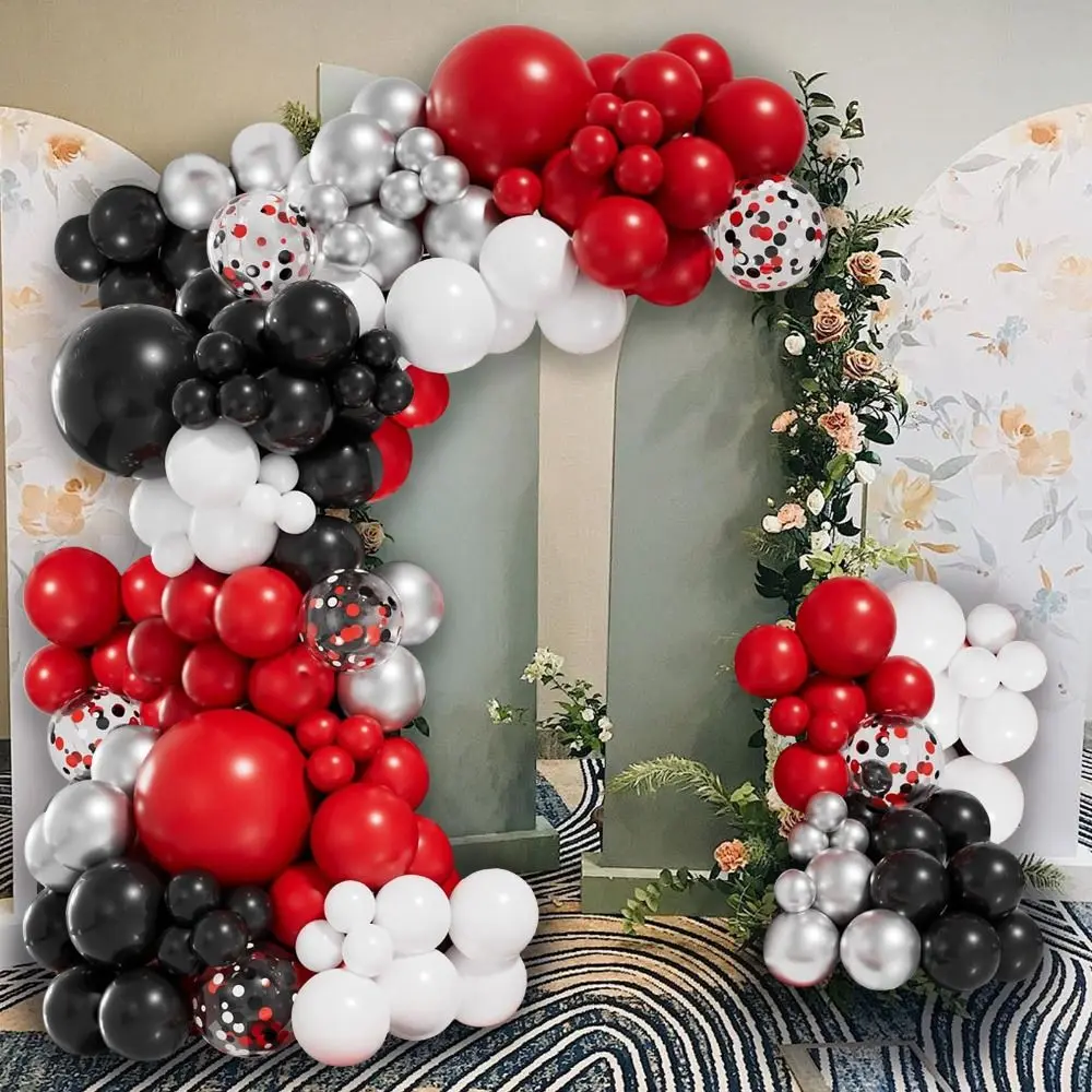 

Different Size Red and Black Balloons Baby Shower White Silver Balloon Garland Arch Kit Wedding Boys