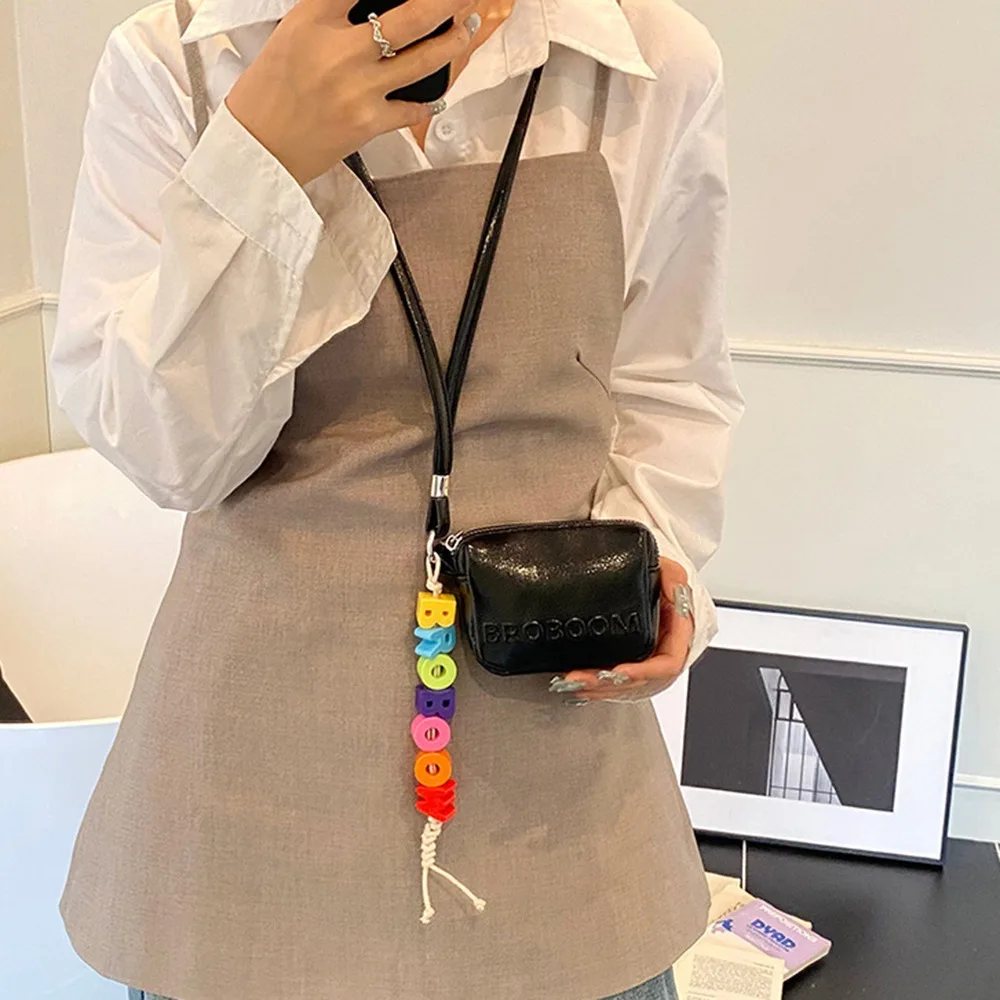 Multifunctional Small Square Wallet PU Leather Simple Halterneck Coin Purse Single Shoulder Solid Color Crossbody Headphone Bags
