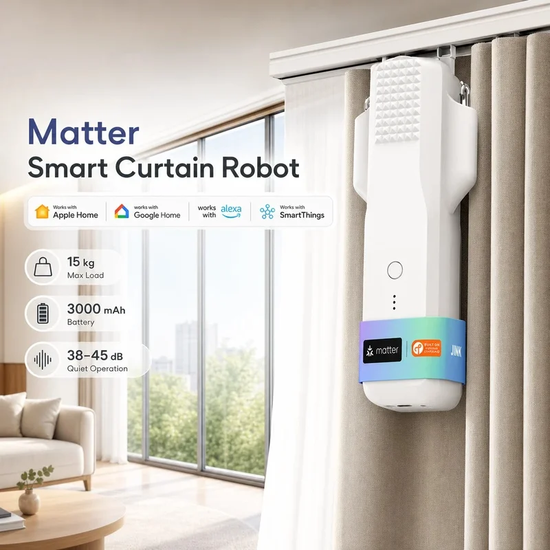 Matter Thread Smart Curtain Robot Motor 2Pcs Left Right Opening 15KG 3000mAh Works with Apple Google Alexa SmartThings