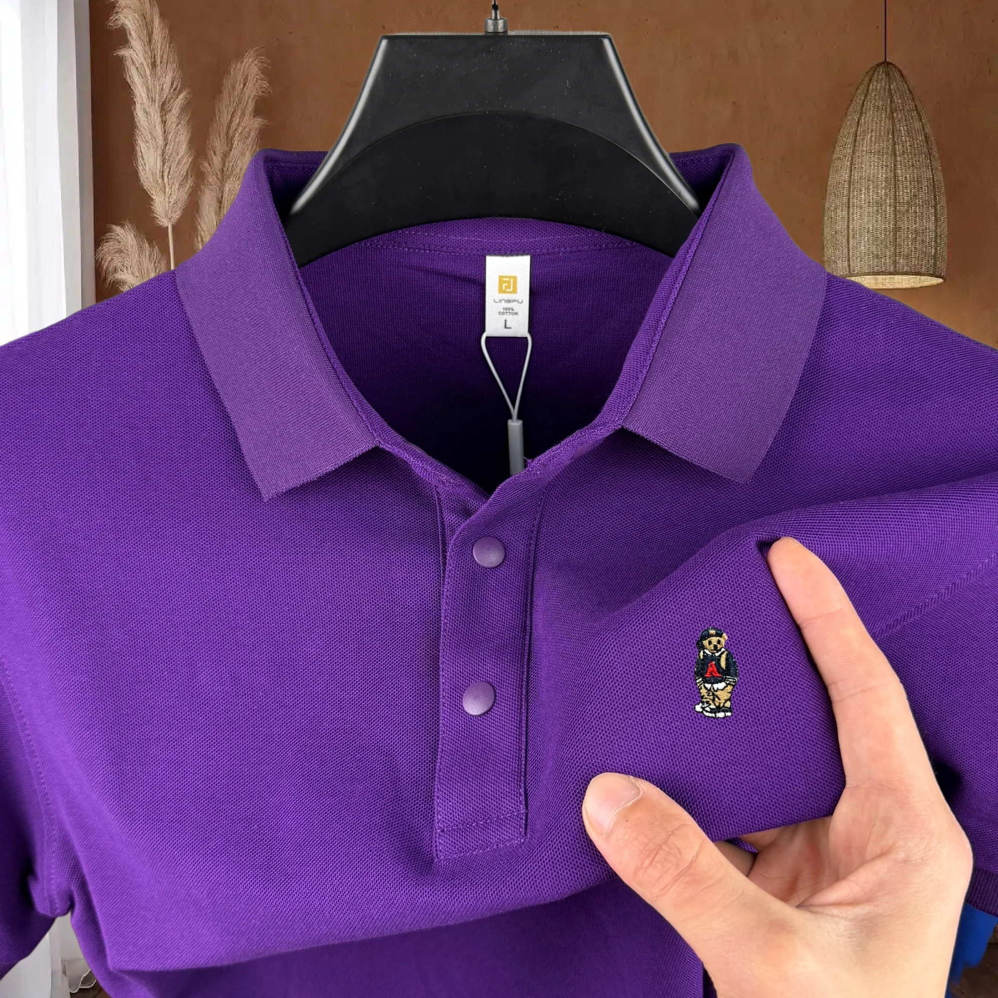 100% pure cotton high-end brand men's short sleeved polo shirt summer luxury fashion teddy bear embroidery golf casual T-shirt