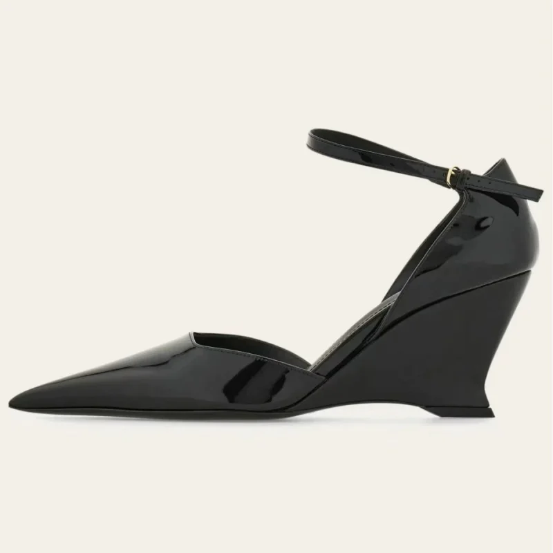 2025 New Single Shoe Women's Cover Toe Sandals Shallow Mouth Sexy Red High Heels Slope Heel Pointed Large Mary Jane Shoes