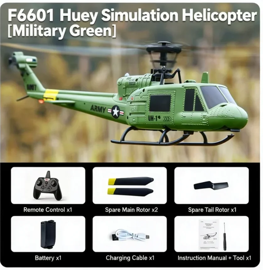 

Huey Remote Control Simulation Helicopter 6601 Optical Flow Positioning Four Channel Single Propeller Remote Control Aircraft Mo