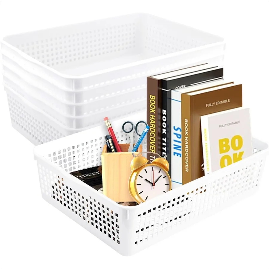 

CONLI 6 PCS A4 Size Turn in Trays Classroom Plastic Storage Basket Paper Tray Hold A4 Paper Toy Snack for Kitchen Shees Bedroom