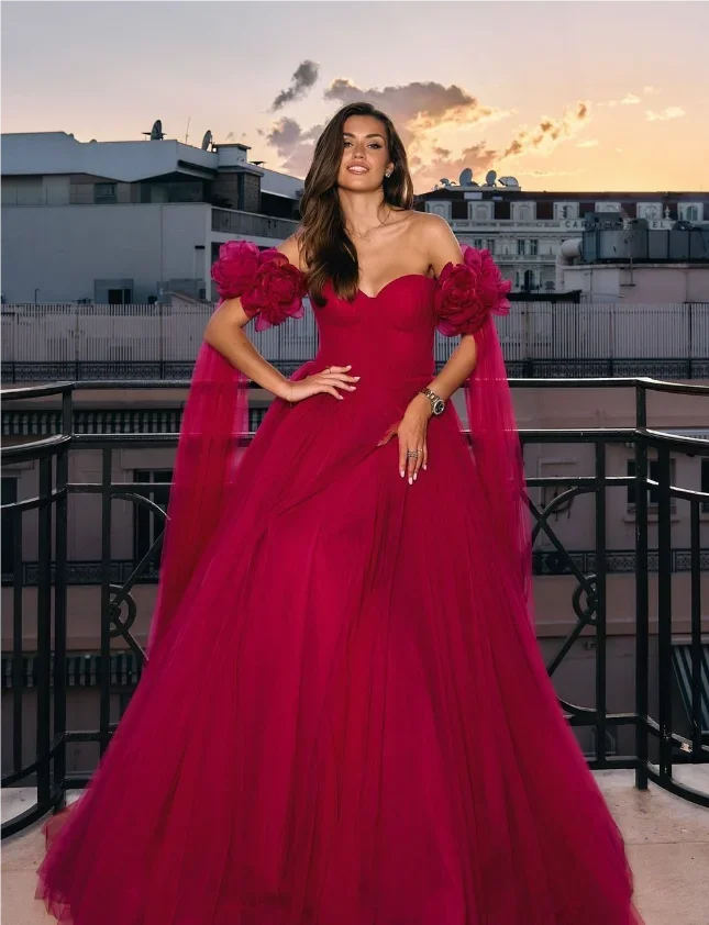 Customized Floor Length Tulle Wrinkle Red Evening Gown Vestidos Elegantes Para Mujer Vestidos Elegantes Para Mujer فساتين سهرة ت