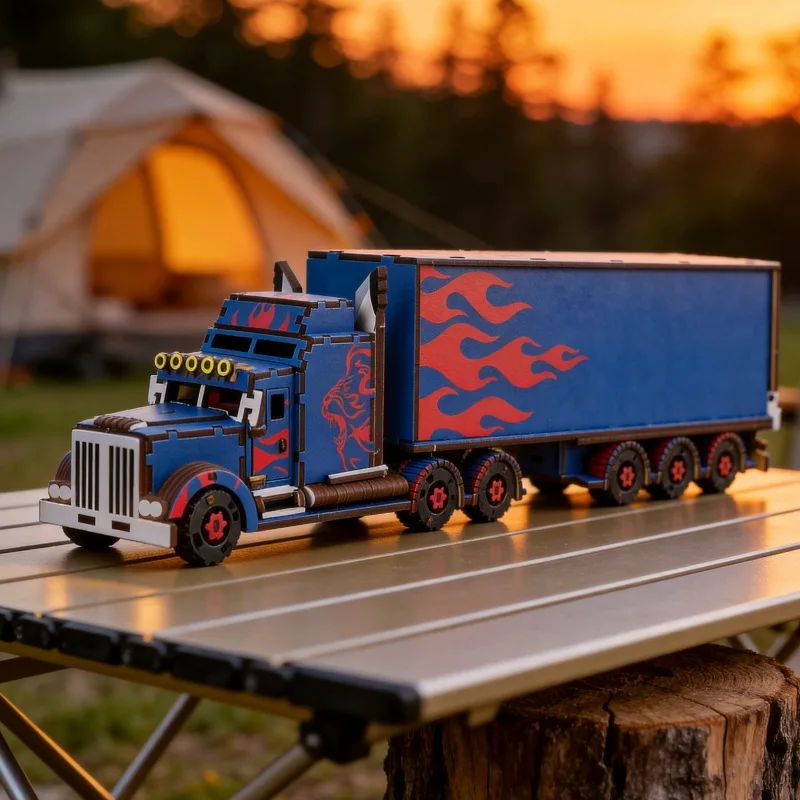 

Wooden Truck Model 3D Puzzle Kit, DIY Assembly Colorful Semi-Trailer Vehicle, Ideal for Kids & Adult Hobby Gifts